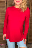 Plus size solid red long sleeve women t-shirt YMY15531