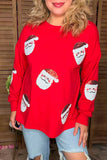 Christmas sequin santa patch red long sleeve women blouse XCH16569