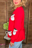Christmas sequin santa patch red long sleeve women blouse XCH16569