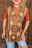 Serape & Aztec brown color short sleeve women t-shirt GJQ16617