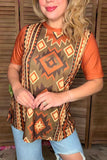Serape & Aztec brown color short sleeve women t-shirt GJQ16617