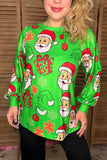 Christmas santa printed green long sleeve women shirt XCH16606