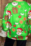 Christmas santa printed green long sleeve women shirt XCH16606