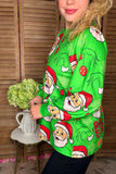 Christmas santa printed green long sleeve women shirt XCH16606