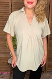 Glitter Cream short sleeve flattering v-neckline women blouse SP16420