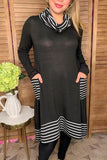 Black/white striped Turtleneck & irregular bottom women dress GJQ15563 (BS12)