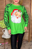 Christmas santa printed green leopard women blouse XCH16595