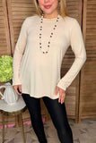 Cream solid color long sleeve women top YMY15533