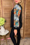Multi color leopard long sleeve knit black women blouse XCH16655 AS10