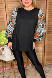 Multi color leopard long sleeve knit black women blouse XCH16655 AS10