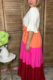 White & orange & hot pink & red color block maxi women dress BQ15551 (AS2)