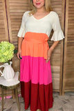 White & orange & hot pink & red color block maxi women dress BQ15551 (AS2)