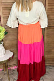 White & orange & hot pink & red color block maxi women dress BQ15551 (AS2)