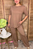 Khaki short sleeve top & straight pant 2pc women outfit sets GJQ15828 (GS7)