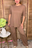 Khaki short sleeve top & straight pant 2pc women outfit sets GJQ15828 (GS7)