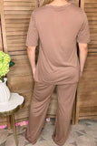 Khaki short sleeve top & straight pant 2pc women outfit sets GJQ15828 (GS7)