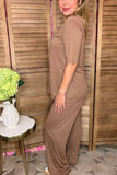 Khaki short sleeve top & straight pant 2pc women outfit sets GJQ15828 (GS7)