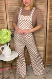 Brown white checker one piece casual women jumpsuit XCH16724