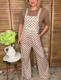 Brown white checker one piece casual women jumpsuit XCH16724