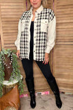 Checkered & cream long sleeve women jacket w/pockets XCH16528