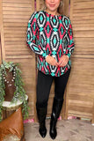 Western aztec printed long sleeve women tunic XCH16591
