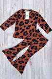 Mom and me Brown leopard knited 2pc girls clothing sets BQ2415 A10S6