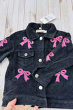 Pink sequin bow black corduroy long sleeve girls jacket XCH03032