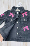 Pink sequin bow black corduroy long sleeve girls jacket XCH03032