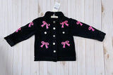 Pink sequin bow black corduroy long sleeve girls jacket XCH03032