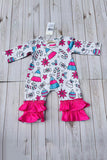 Christmas printed pink ruffle infant baby romper XCH05030