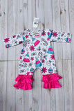 Christmas printed pink ruffle infant baby romper XCH05030