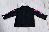 Pink sequin bow black corduroy long sleeve girls jacket XCH03032