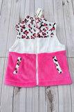 Leopard & white & pink fleece sleeveless girls vest XCH02030