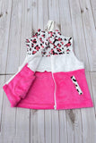 Leopard & white & pink fleece sleeveless girls vest XCH02030