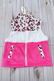 Leopard & white & pink fleece sleeveless girls vest XCH02030