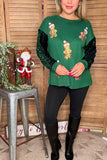 Christmas sequin patch green sequin long sleeve women shirts XCH16634