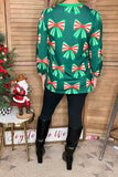 Christmas bow printed green long sleeve women shirts GJQ16690 (ES2)
