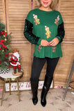 Christmas sequin patch green sequin long sleeve women shirts XCH16634