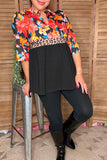 Floral & leopard & black color block half sleeves women top GJQ16303