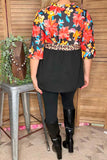 Floral & leopard & black color block half sleeves women top GJQ16303