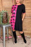 Western half pink plaid & horse riding & black women dress XCH14543 IS10/Afloor