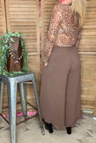 Solid color tan ruffles wide leg women pant XCH16769
