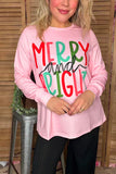 Christmas "MERRY BRIGHT" pink long sleeve women shirts XCH16544