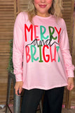 Christmas "MERRY BRIGHT" pink long sleeve women shirts XCH16544