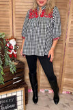 Black plaid red embroidery Christmas baby doll women top XCH16566