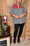 Black plaid red embroidery Christmas baby doll women top XCH16566
