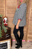 Black plaid red embroidery Christmas baby doll women top XCH16566