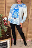 Christmas tree printed white long sleeve women shirts XCH16710