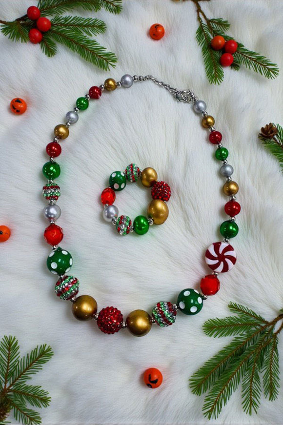 Christmas candy bubble beads necklace & bracelet sets