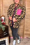 Plus size coat leopard sherpa long sleeve women jackets w/full zipper BQ15489